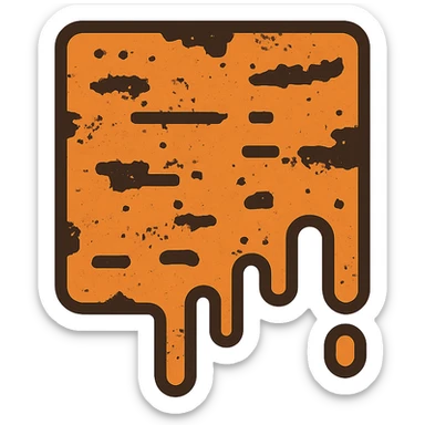 minimalist rust stain texture, orange and brown, distressed and patchy, flat vector style, no letters, no background, for overlay use sticker
