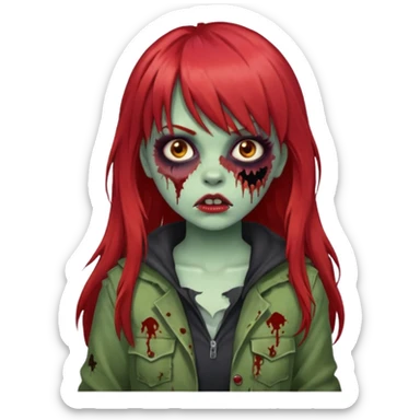 Uma menina de franja cheia, cabelos vermelho grande zumbi sticker