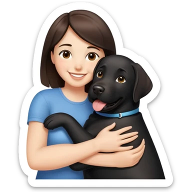 Brunette hugging a big black labrador/american staffordshire dog sticker