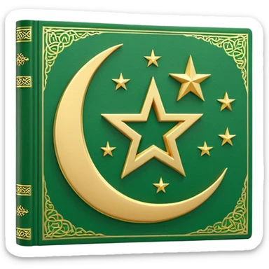 Closed Quran with the Islamic Symbol on it (moon and star) green from left to right sticker