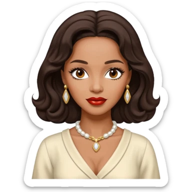 Dorothy Dandridge with long dark brown hair, ivory outfit sticker