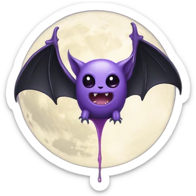 purple black vampire bat wings flying in front of large dripping grey crescent moon sticker