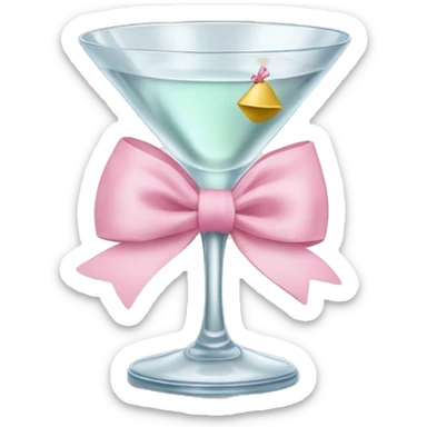 A martini glass with a baby pink bow wrapped around the stand sticker