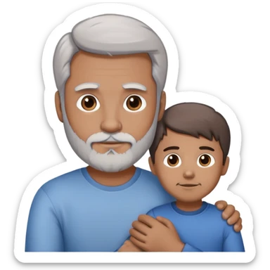 1 adult daddy with brown hair, 1 adult daddy with silver hair and beard, holding the hands of a light brown skinned young boy with dark hair sticker