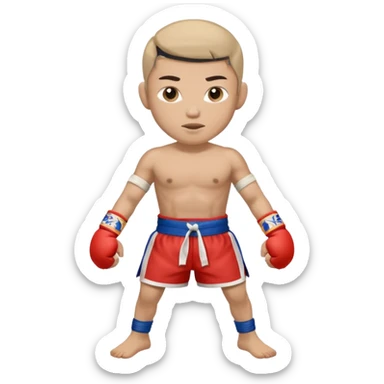 Create a Muay Thai fighter with his guard, like if he was covering himself and with a less serious expresión  sticker