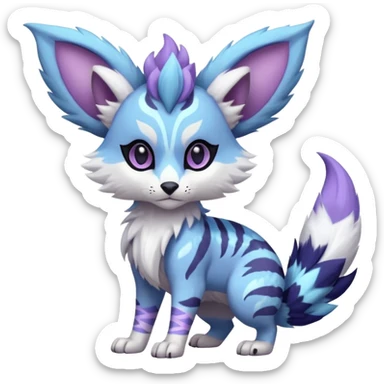 Futuristic furry fluffy floofy feathery tribal marked Genet-Absol-Kyurem-Zeraora-Primagen-fusion-creature  with big wide ears  sticker