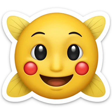 😊🥺 these emojis but with flies around it and its happy yellow face emoji black eyes like the 4th image but its cuter remove the nose make the eyes bigger and fully black and close its mouth make it smile sticker
