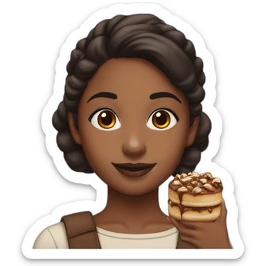 black girl brown eyes and sblack hair in a bun eating kinder bueno sticker