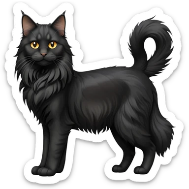 cinematic-black-maine-coon-cat-full-body-on all fours-emoji,-head-tilted-playfully-and-inquisitively,-sleek-solid black-fur,-simplified-yet-adorable-features,-highly-detailed,-glowing-with-a-warm,-friendly-glow -simplified-yet-realistic sticker