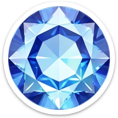 round cut light blue sapphire gemstone, faceted, with iridescent holographic shine and soft glow sticker