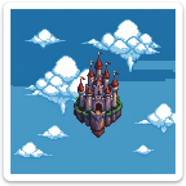 simple castle floating in the sky with clouds sticker