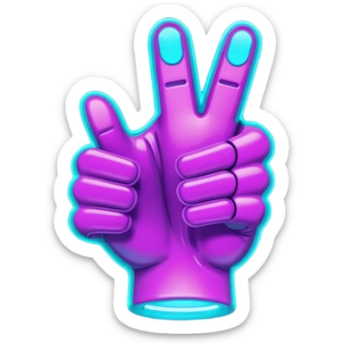 futuristic glowing thumbs up, neon purple and cyan light, dark background, digital tech style sticker