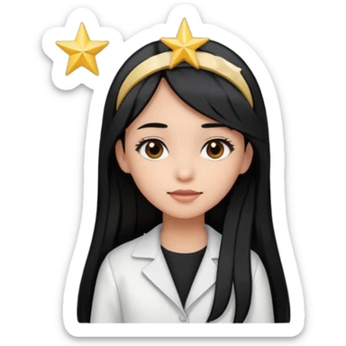 A girl in white with black long straight hair with star hairclip and light brown skin sticker