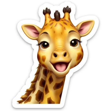 Cinematic Cute Yawning Giraffe Portrait Emoji, Head tilted slightly with a dramatic, wide-open yawn, showcasing a soft, patterned Fur of warm yellows and browns with a long, drooping neck and eyes barely open in drowsy contentment, Simplified yet irresistibly adorable features, highly detailed, glowing with a soft, cozy glow, high shine, relaxed yet expressive, stylized with a touch of savannah whimsy, bright and endearing, soft glowing outline, capturing the essence of a sleepy yet affectionate giraffe, so drowsy it feels like it could stretch right out of the screen and curl up for a nap! sticker