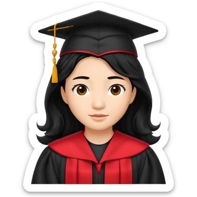 Graduate red asian black hair with wavy hair long  sticker