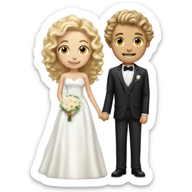 Couple blonde bride with curly hair and white groom with brown hair sticker