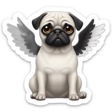 Black pug with angel wings sticker