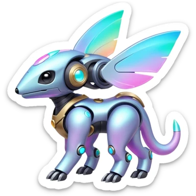 Mechanical Nebulae Pastel Hot Exotic Lush Warm Cute Adorable Colorful Shiny Iridescent Futuristic Modern Cybernetic Protogen-Fakémon-Pokémon-creature-fusion (full body) sticker