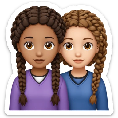 2 girl best friends. One is black with braids and brown eyes. One is white with curly brown hair with brown eyes. sticker