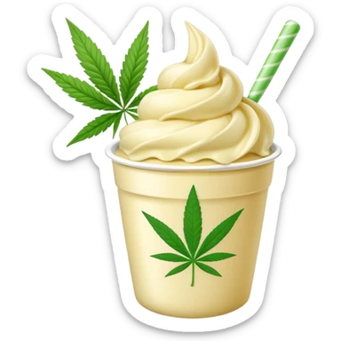 gelato in a cup with cannabis leaf sticker