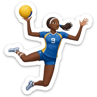 Emoji de Chica de voley sacando con puño  pero que parezca que esta saltando  Saque flotante pero con un solo valon y que sea morena la chica sticker
