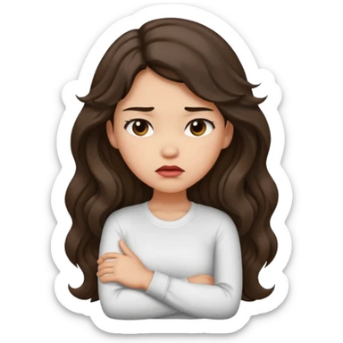 Light tan girl with dark, long, wavy hair crossing her arms and pouting sticker
