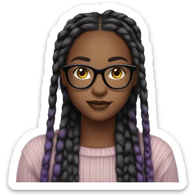  black girl with glasses long black box braids with a light purple sweater sticker