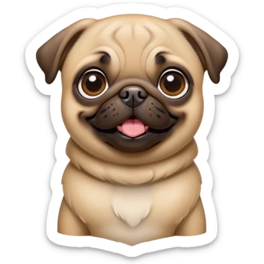 Cinematic Comical Fawn Pug Portrait Emoji, Head tilted dramatically with an exaggeratedly amused expression, featuring a glossy fawn coat with a smooth finish, wide, expressive dark eyes filled with playful disbelief, Simplified yet hilariously expressive features, highly detailed, glowing with a slightly sassy glow, high shine, dramatic yet playful, stylized with an air of cheeky mischief, bright and endearing, soft glowing outline, capturing the essence of a spirited and over-the-top companion, so meme-worthy it feels like it could side-eye its way into internet fame instantly! sticker