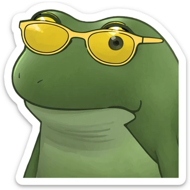 Bufo frog with yellow sunglasses, sipping a purple cocktail, in bufo style, transparent background sticker
