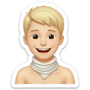 Boy holding his neck with a dying expression but laughing  sticker