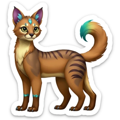 Colorful dark tropical tribal glorious iridescent divine exotic cute cool beautiful beautiful fantasy-caracal-civet-genet-sergal-vernid-Gryphon-Cacomistle-Trico-oncilla-animal-Fakémon-hybrid-fursona (full body) sticker