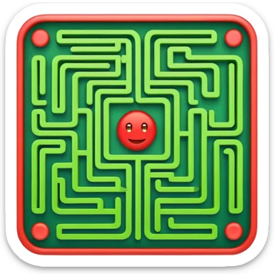 Create a realistic emoji of a maze with different patterns in red which show the wrong way and one way which shows the right way across the maze in green sticker