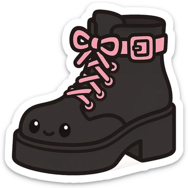 BLACKPINK-inspired gothic shoes, no hearts, black and pink, cute and stylish, kawaii style, platform boots with buckles, no socks sticker