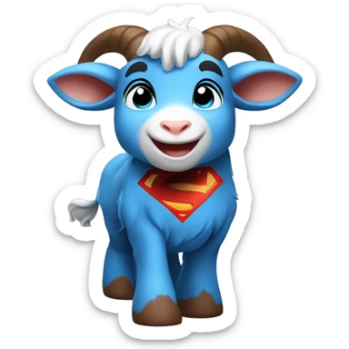 Blue goat whole body pretty smiling excited blue eyes female and superman with reddish hair sticker