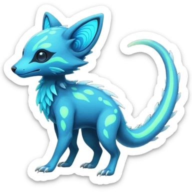Rare realistic dark-neon glowing bioluminescent edgy badass epic pretty beautiful handsome gorgeous aesthetic colorful vibrant Vernid-Trico-species-Fakemon-creature by LiLaiRa, 4 legs, 1 tail, random markings, (full body) sticker