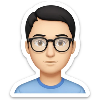 A young man with black hair parted 7/3, a high-bridged nose and wearing glasses. sticker