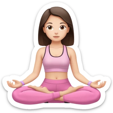 white brunette girl in light pink workout clothes meditating sticker