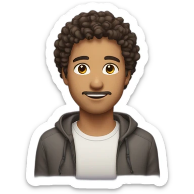 face mixed-race man with curly haircut with brown eyes and a slight mustache sticker