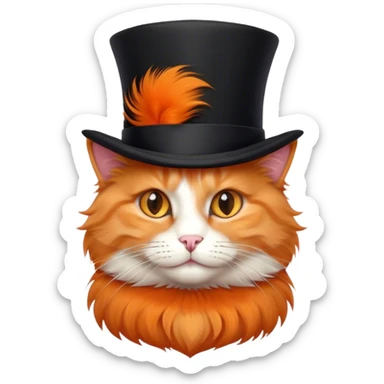 fluffy elegant orange cat with top hat black sticker