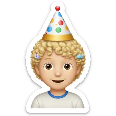 a little boy with birthday hat, blond curly hair















 sticker