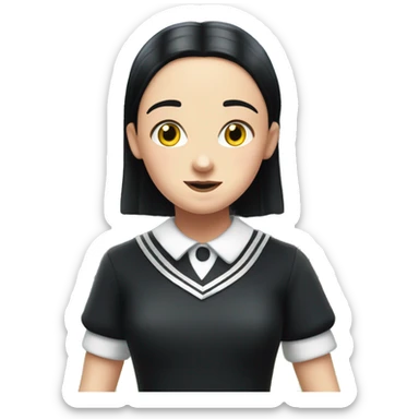 wednesday addams dancing in sleeveless school uniform in the school courtyard quadrangle on the green grass  sticker