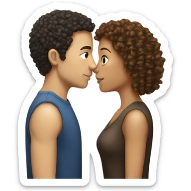 Light skinned woman with curly hair and white man with  straight dark brown hair kissing  sticker