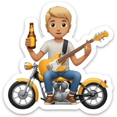 i need an emoji of a boy that is sitting on a crossmoter with a beer and an electric guitar in his hands sticker