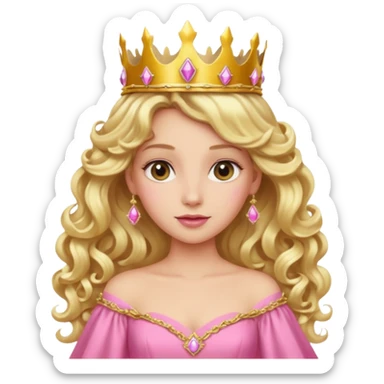 Blonde Princess with long blonde curls, pink gown, golden crown. sticker