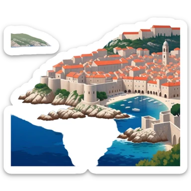 Dubrovnik – Cinematic Realistic Dubrovnik, depicted as a stunning coastal city with red-tiled roofs and ancient stone walls, set against the deep blue Adriatic Sea under warm Mediterranean light, rendered with rich textures that capture its enchanting beauty. sticker