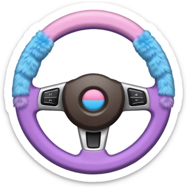 steering wheel with transgender pride flag colors and strifes , fluffy sticker