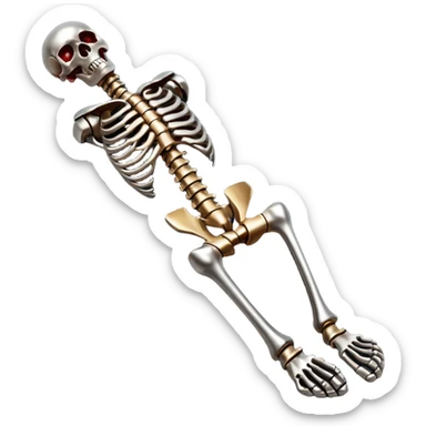 metallic anatomic bones with traces of blood, steel texture, dark dramatic tone, clean background sticker