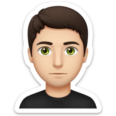 A man with olive green eyes, dark brown hair, fair skin tone, wearing a black shirt  sticker