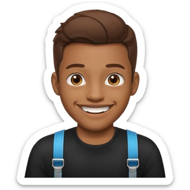 make this images have braces, no glasses,a black shirt, and brown skin sticker