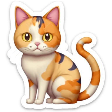 full body colourful calico cat with skinny head and fat body with an anxious face sticker